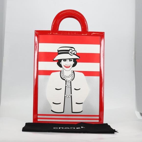 CHANEL Mademoiselle Choco Bar line Tote Bag Leather Red CC Auth 135950V - Picture 12 of 16